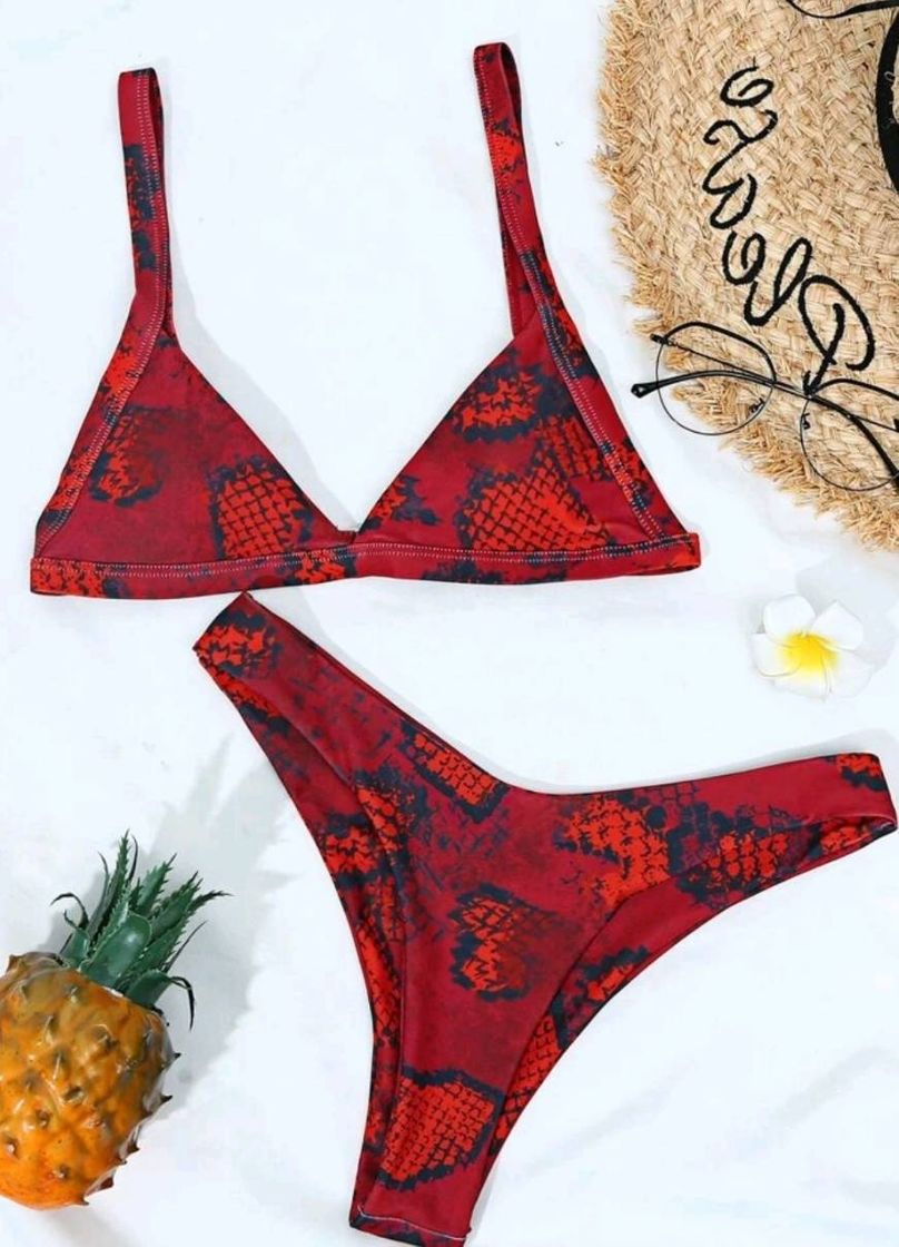 Moda Bikini estampado de serpiente rojo🐍