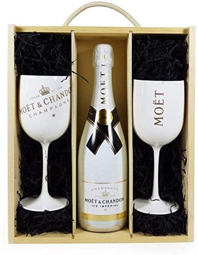 Champaña Moët & Chandon Brut personalizada con copas grabadas con nombres -