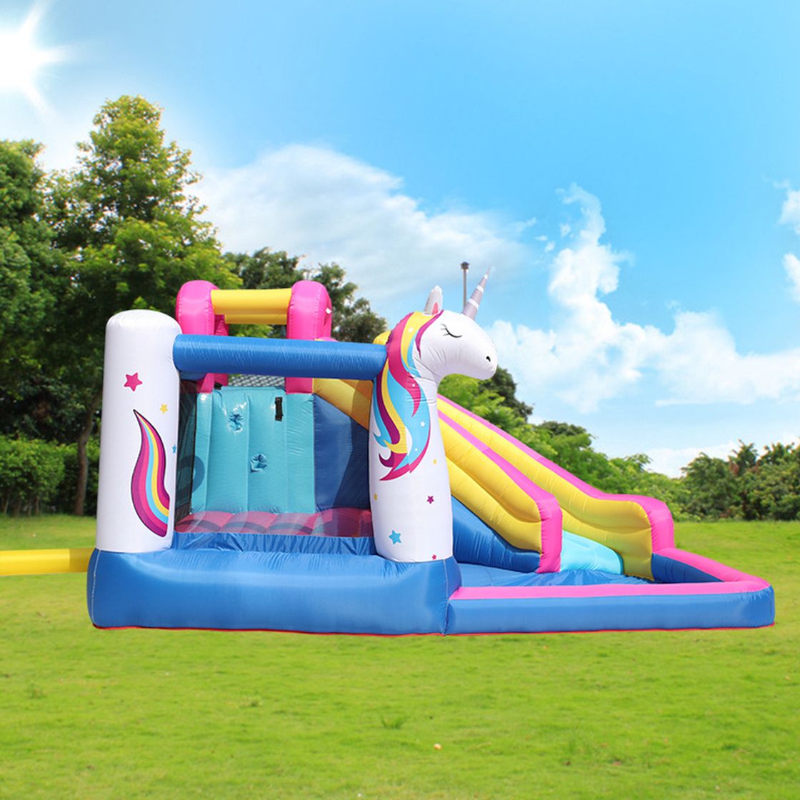 Products Castillo hinchable para niños Inflable castillo de la despedida de House Party Kids hinchables casa con soplador de aire Incluye diapositivas soplador interior al aire libre for los niños gorilas infl