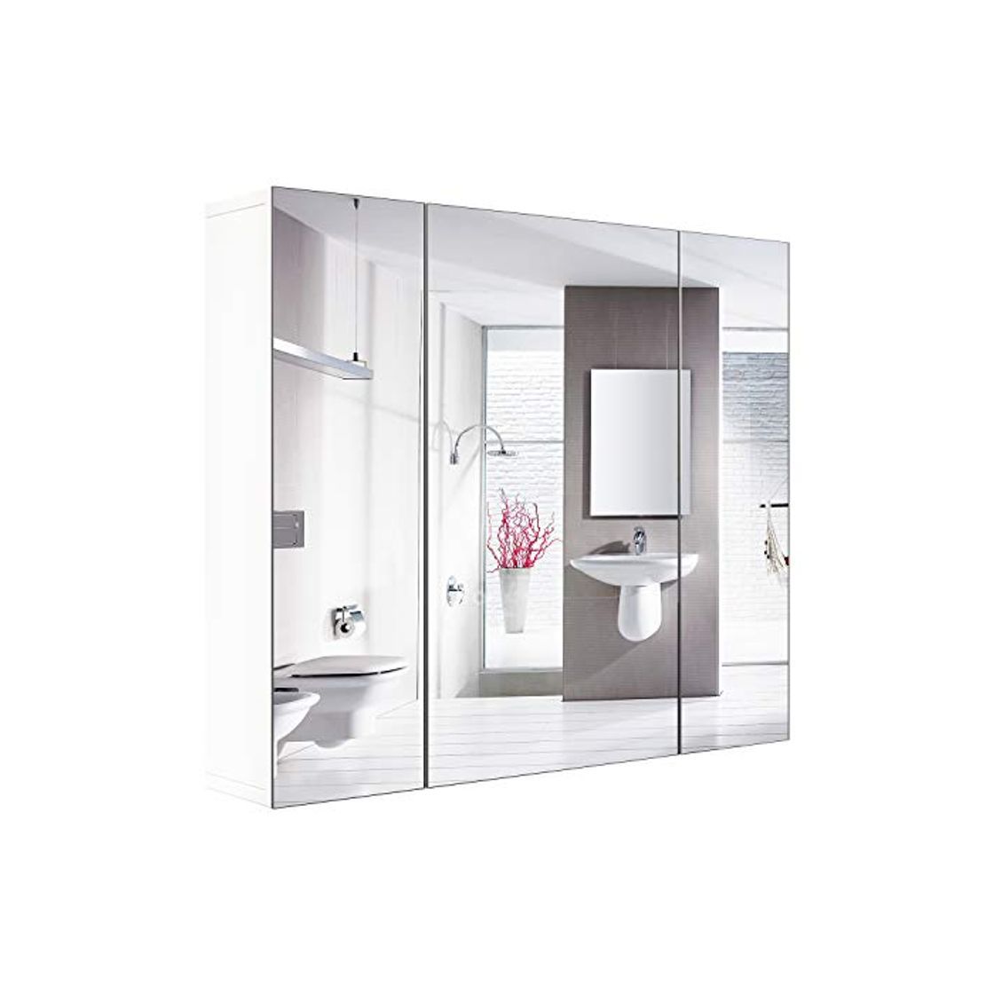 Social Homfa Armario Baño con Espejo Armario de Pared con 3 Puertas 4 Compartimentos 70x60x15cm