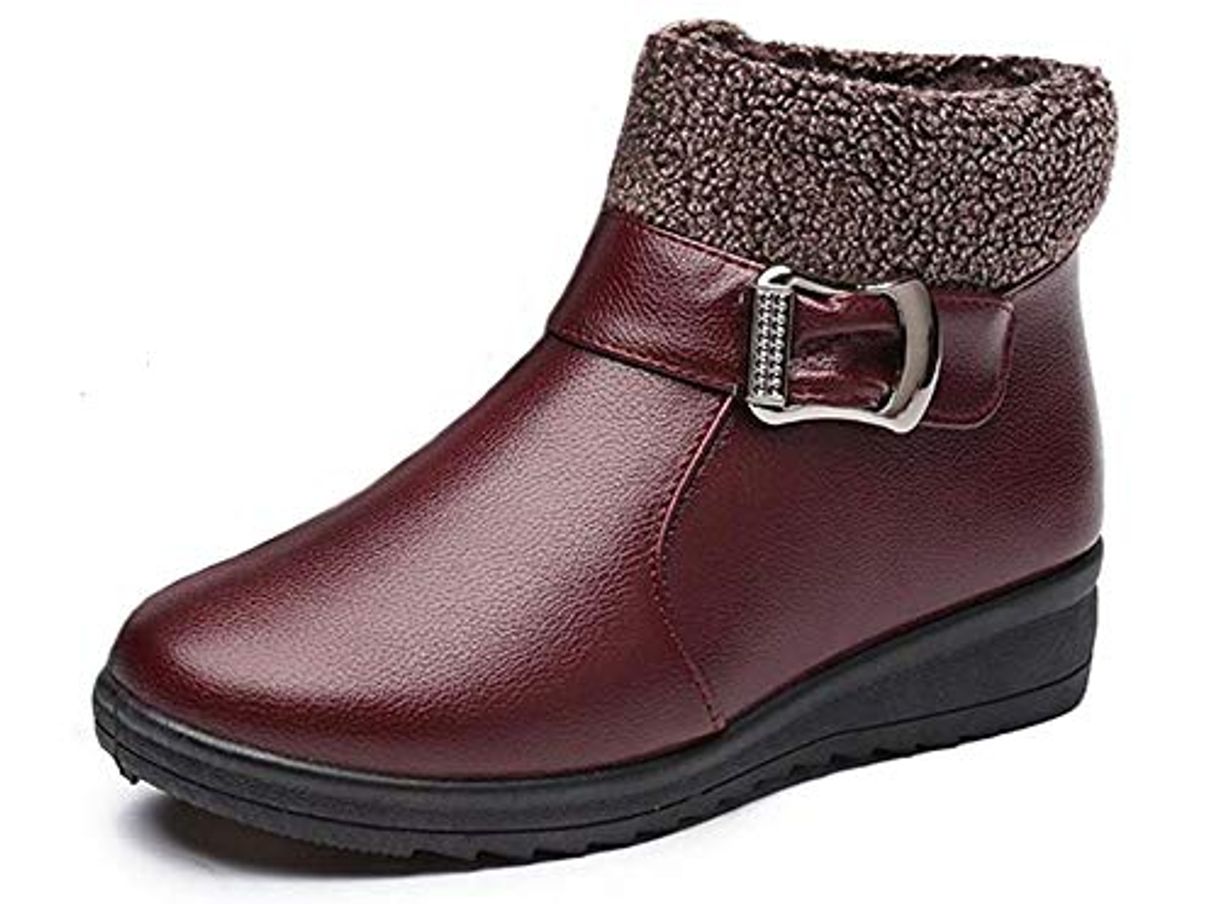 Fashion Mujer Botas de Nieve Zapatos Invierno Impermeables Calientes Botine Forradas Cortas Tobillo Boots de Cuero