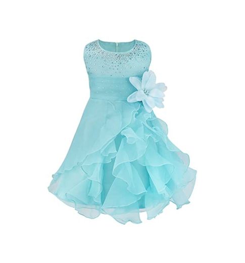 IEFIEL Vestido Tutú de Fiesta para Bebé Niñas Vestido Elegante Floral de Dama de Honor Disfraz de Princesa Vestido Lentejuelas de Moda para Cumpleaños Azul 3 años