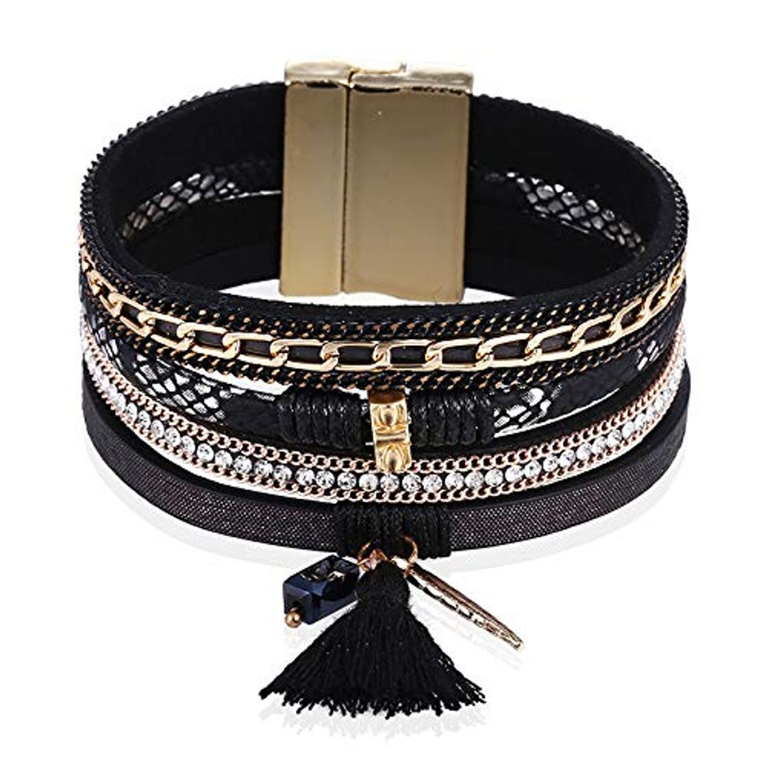 Fashion Nobrand Gema De Moda Rhinestone Pulseras Y Brazaletes De Cuero Magnético Bohemio Hecho A Mano Envoltura De Múltiples Capas Joyas Regalo De Mujer Pulseira