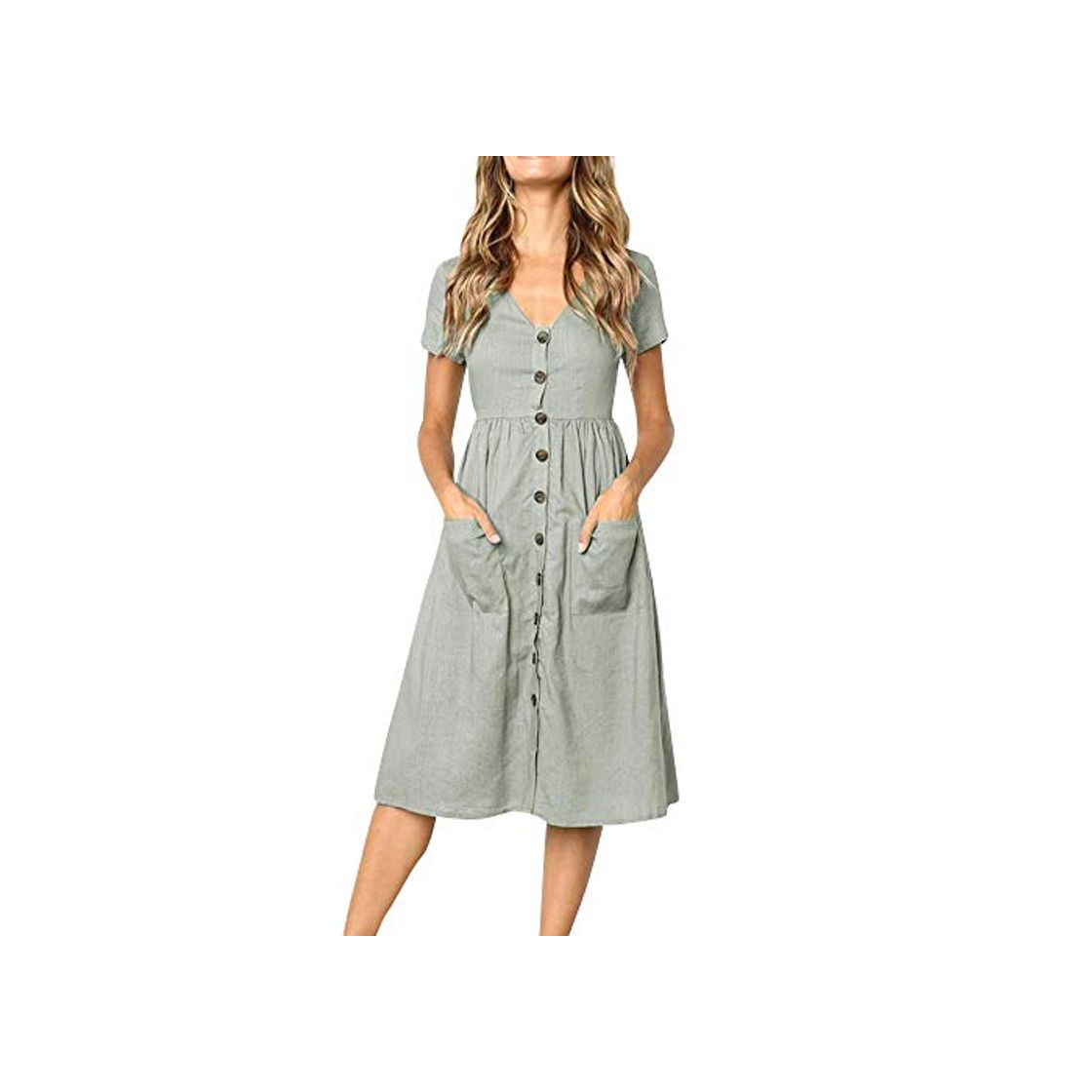 Social Vestido para Mujer Botones Lisos de Manga Corta Vestido de Fiesta Colores Lisos Vestidos de Calle Vestido Feminino
