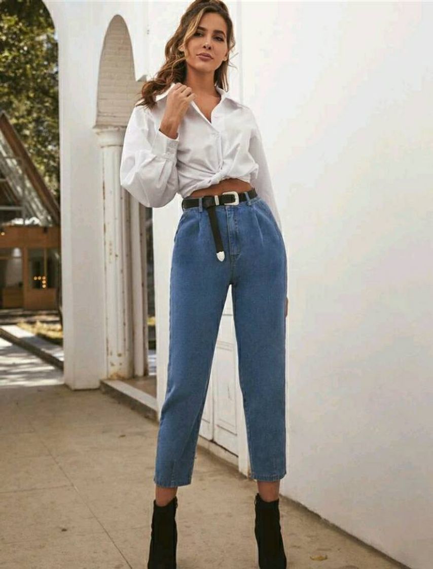 Fashion Calça jeans cintura alta 