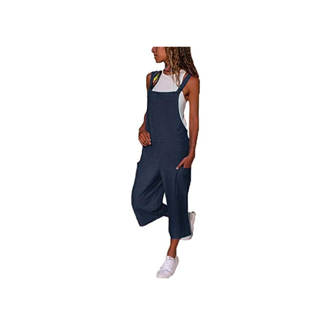 Fashion Luckycat Monos Mujer Verano Peto Sin Mangas De Las Mujeres AlgodóN Suelto Vestido Largo Fiesta Mono Mujer Verano Casual Tallas Grandes Algodón Sin Mangas Soild Sling Chaleco Traje Jumsuit