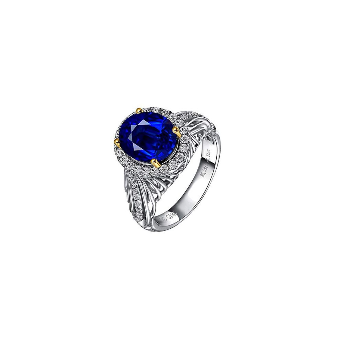 Producto YCGEMS Anillo de eternidad de Oro Blanco de 18 Quilates, Zafiro Azul