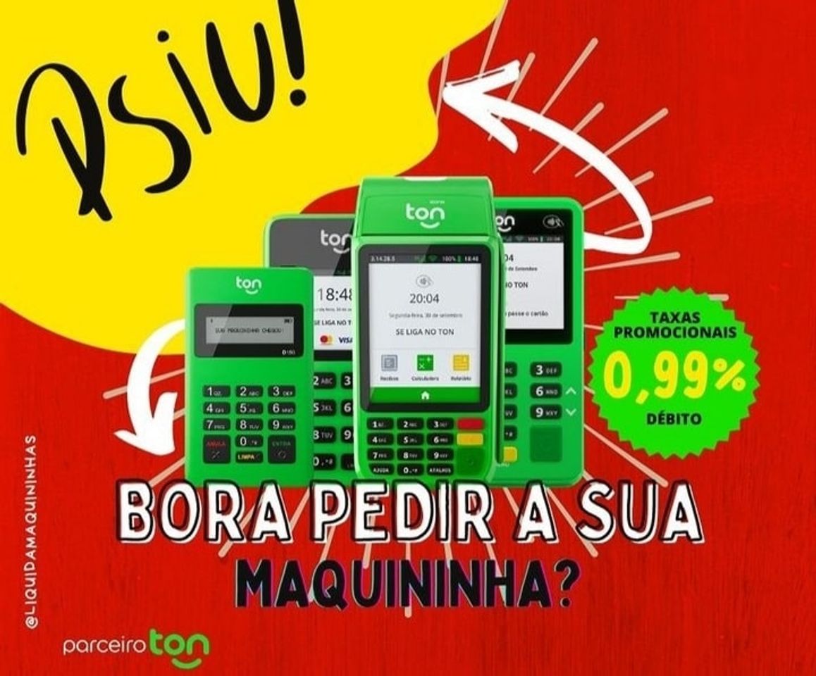 Moda Maquininha de cartão Ton 0,99 no débito e crédito de taxa sem mensalidade e sem aluguel 