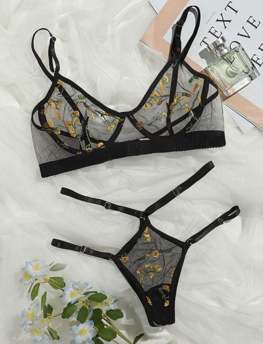 Fashion Mesh Floral Sheer Lingerie Set 