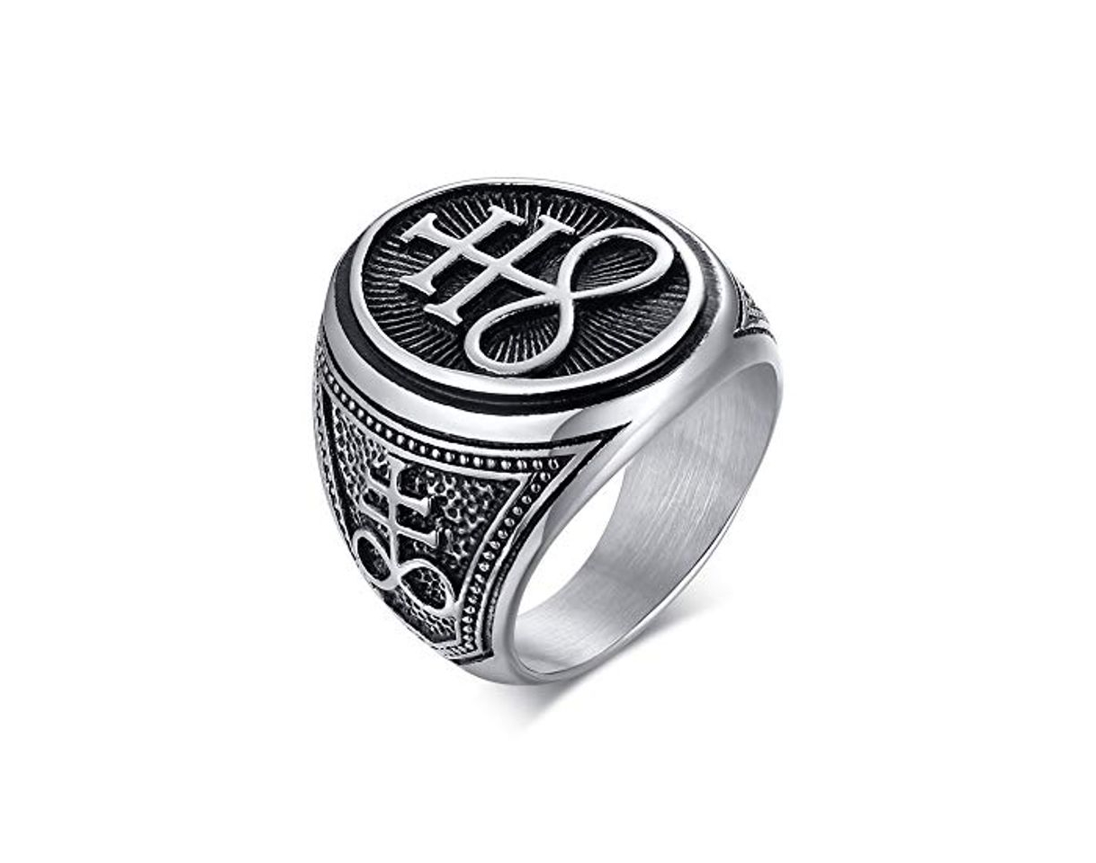 Social VNOX Anillos de Cruz Satánica Pesada de Acero Inoxidable Sello de Satanás Anillo de Sello Anillo de Motorista Punk para Hombres Regalo de Joyería Religiosa