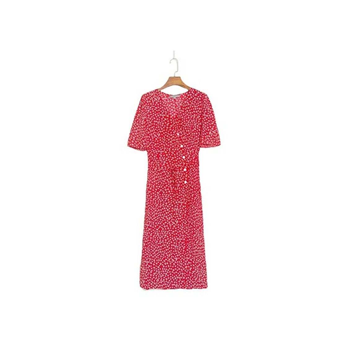 Moda DIBAO Vestido de cóctel de señoras Vintage Rouje Gabin Plume con Fajas en V Cuello Verde Rojo francés romántico Estampado de otoño Vestido Midi Vestido de Resumen Tamaño de la Resumen Vestidos