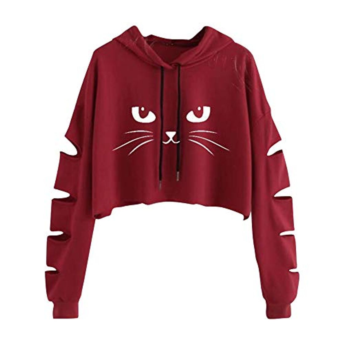 Moda YIKEYO Sudaderas Cortas Adolescentes Chicas Tumblr Sudadera Mujer con Capucha Estampado Gato Camiseta de Manga Larga Ropa de Tops Niña Juveniles