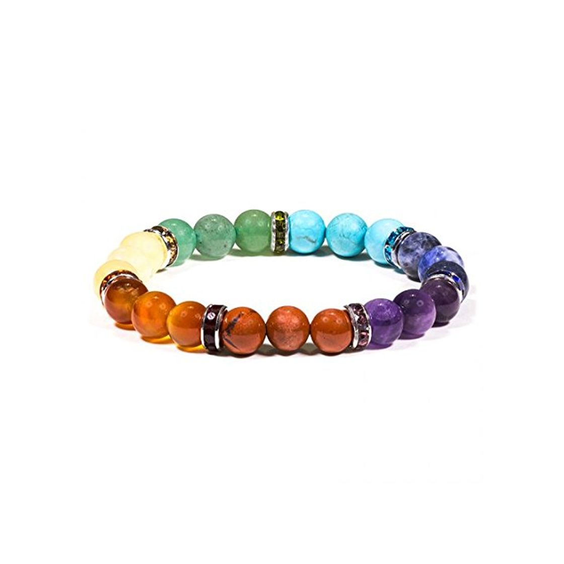 Moda Pulsera 7 Chakras – elástica charka banda para el brazo – Media piedras preciosas minerales – Cute Nails