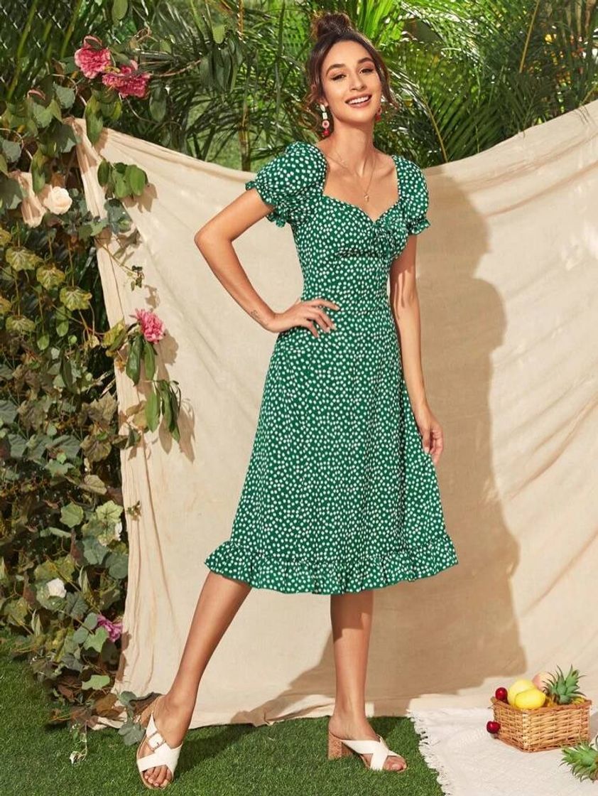 Moda Vestido verde florzinhas 🌼