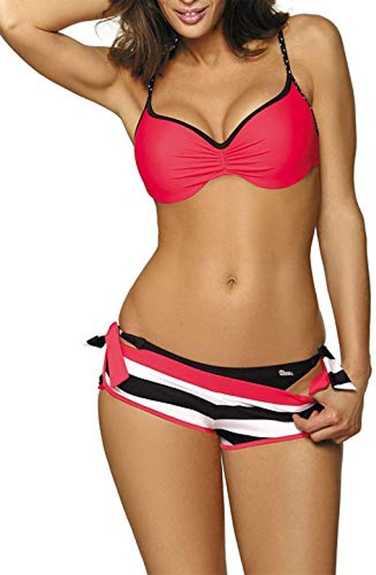 Moda Yutdeng Mujer Trajes de Baño con Relleno Push Up Conjuntos de Tops de Bikini Tangas y Rayas Traje de Baño Bragas Sexy 3 Piezas para Playa Natacion Piscina