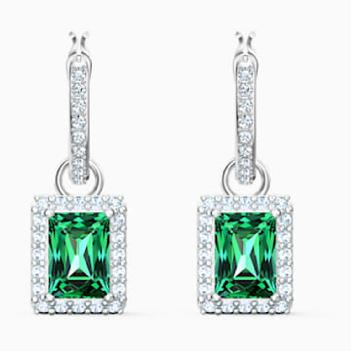 Moda Pendientes Angelic Rectangular, verde, baño de rodio | Swarovski 