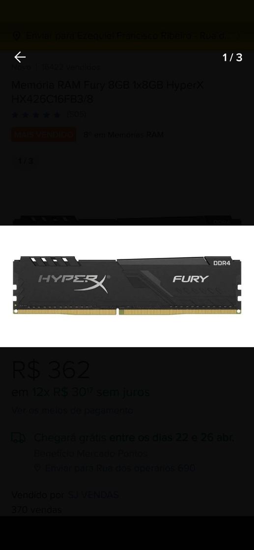 Moda Memória RAM Fury 8GB 1x8GB HyperX HX426C16FB3/8 | Mercado ...