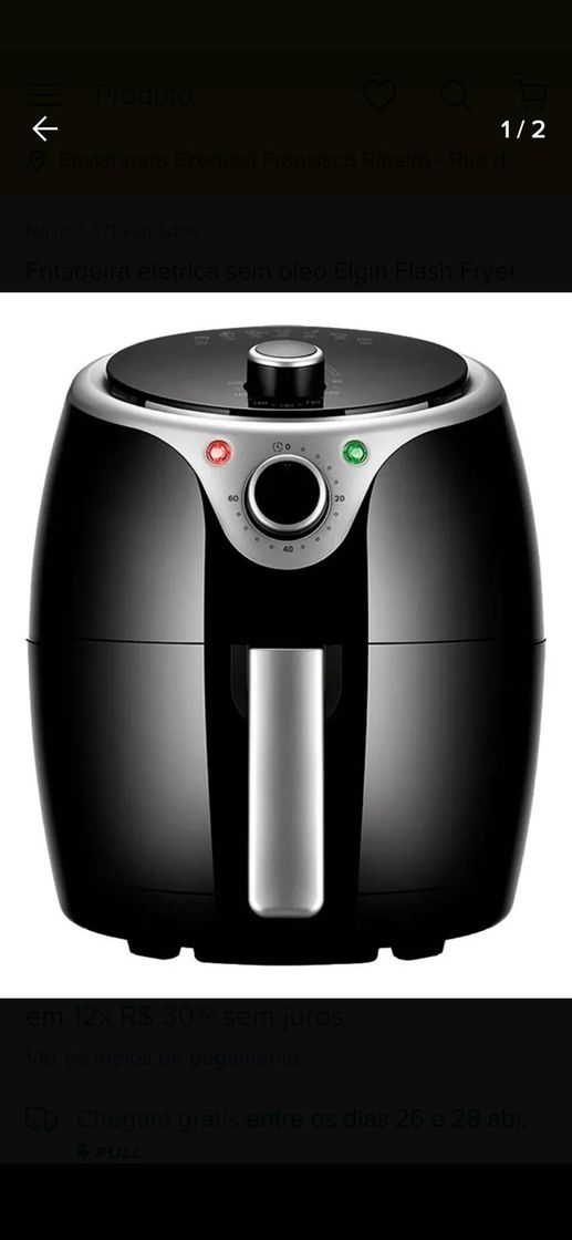 Moda Fritadeira elétrica sem óleo Elgin Flash Fryer 3.5L preta 12