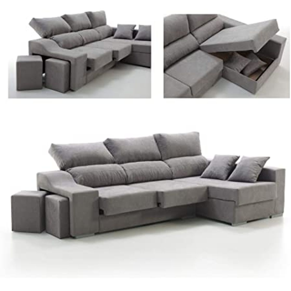 Social CAMBIA TUS MUEBLES - Sofá ChaiseLongue, Marte, 3 plazas Color Gris
