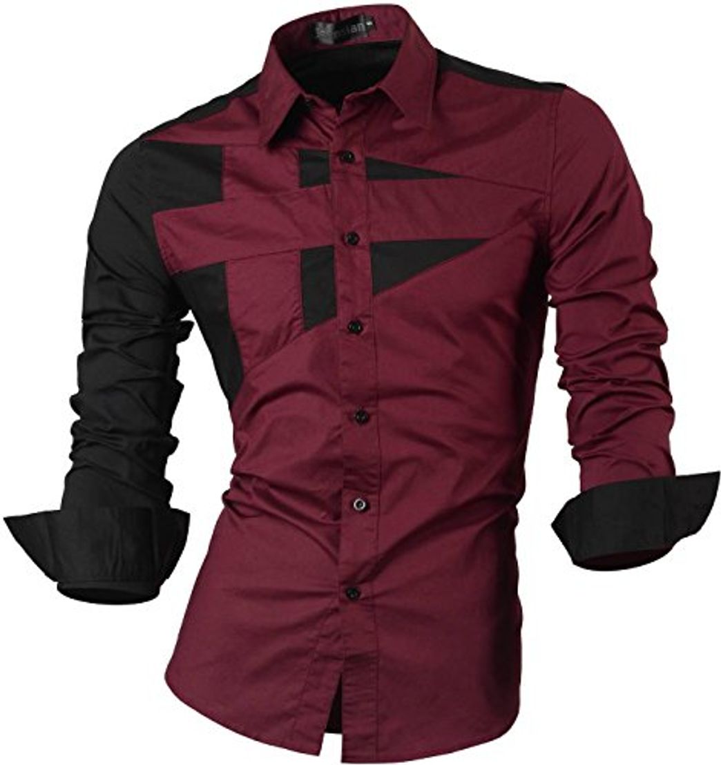 Moda jeansian De Manga Larga De Los Hombres De Moda Slim Fit Camisas Men Fashion Shirts 8397 Winered M