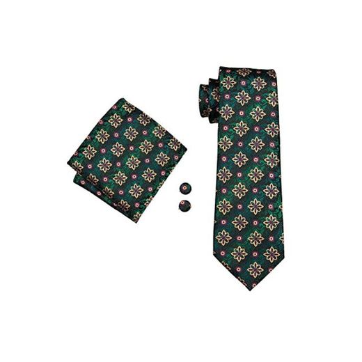 WOXHY Conjunto De Corbata para Hombres Seda Gravata Verde Floral Corbata Gemelos Gemelos Lazos para Hombres Negocios De Bodas