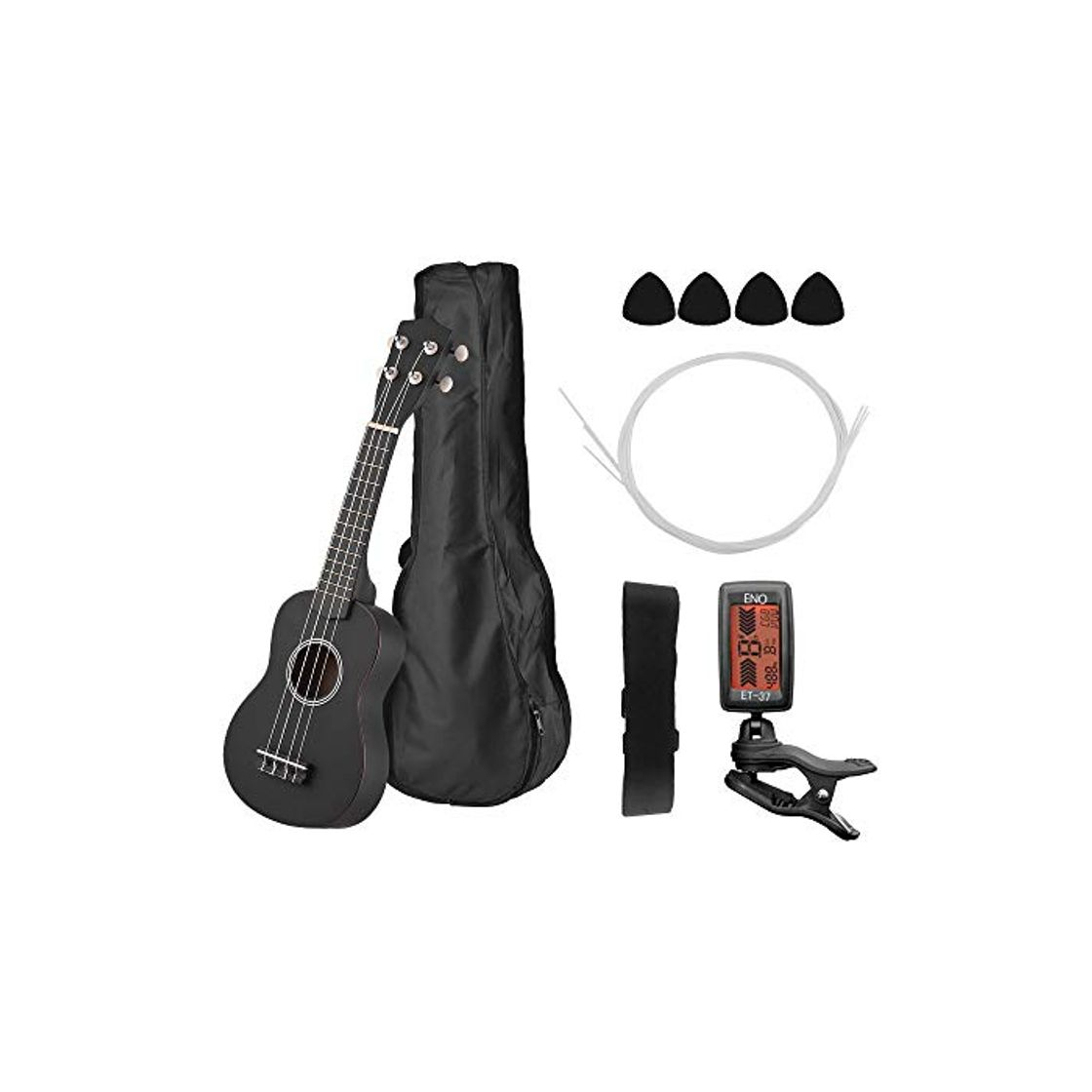 Products 21in Ukelele Acústico Soprano Ukulele de Tilo Negro Incluye una Bolsa de