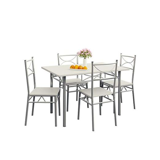 Casaria Conjunto de 1 Mesa y 4 sillas Berlín Muebles de Cocina y de Comedor Blanco Mesa de MDF Resistente 110x70 cm