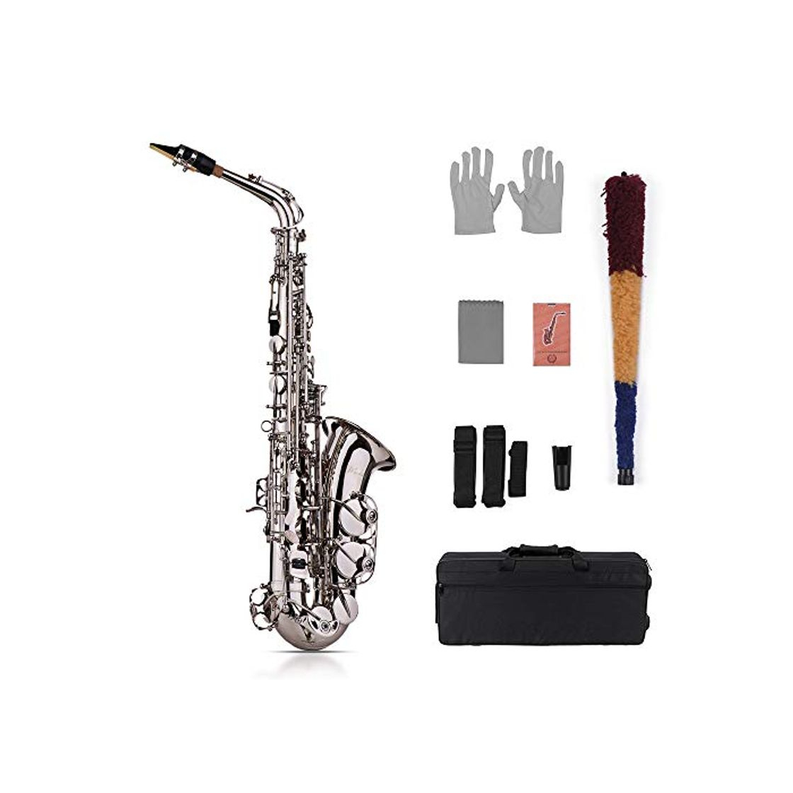 Producto Muslady Eb Alto Saxofón Latón Oro Dorado 802 Tipo de Instrumento de Viento de Madera con Funda de transporte Acolchada Guantes Paño de Limpieza Cepillo Sax Correas Cañas