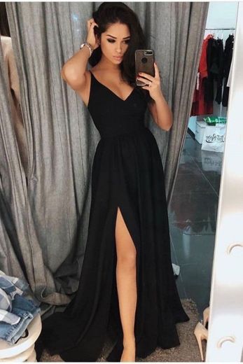  Modest black long prom dresses with slit