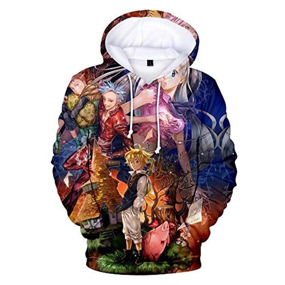 Moda Adultos Nanatsu No Taizai Cosplay Sudaderas con Capucha Sudadera con Capucha The Seven Deadly Sins con Bolsillo Unisex 3D Impreso Anime Theme Manga Larga Sudadera con Capucha Casual