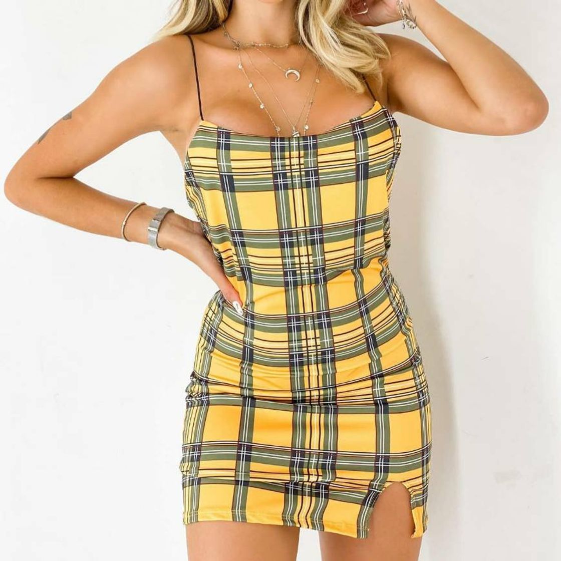 Fashion VESTIDO XADREZ COLEGIAL AMARELO 