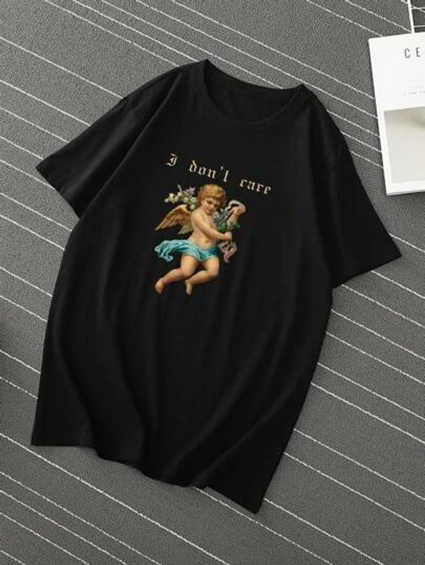 Fashion Masculino Angel And Slogan Graphic Tee

