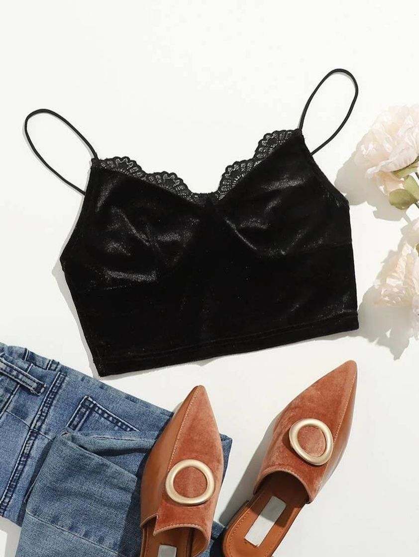 Social Top Cami Com Enfeite De Renda E Veludo Cortado

