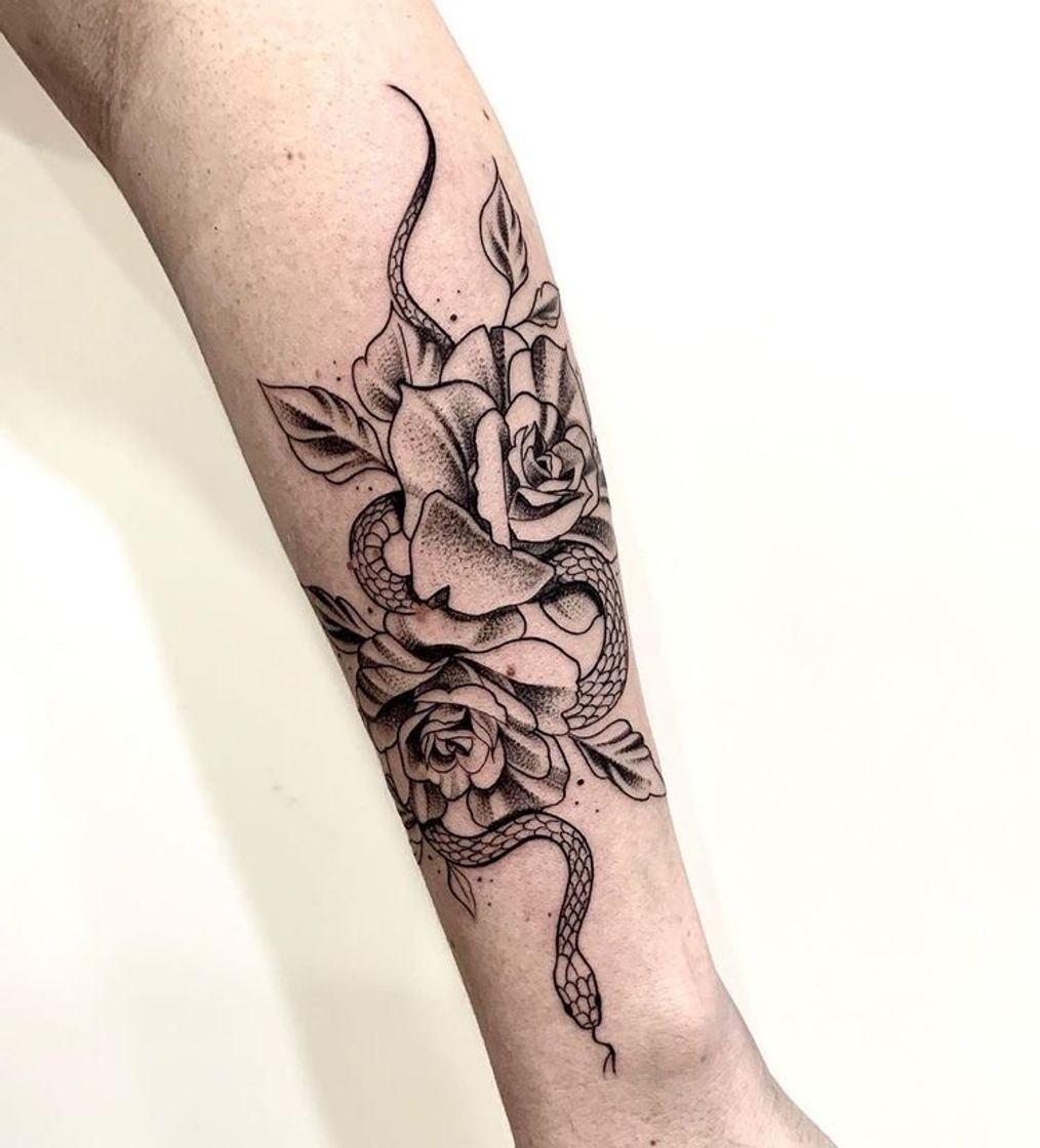 Fashion Tatoo serpente com flores