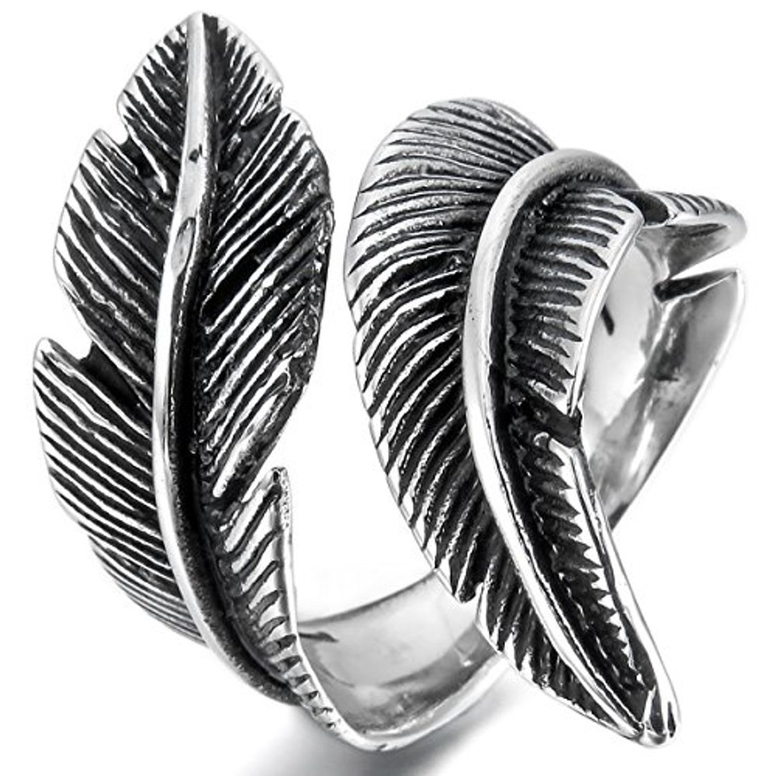 Product MunkiMix Acero Inoxidable Anillo Ring Negro El Tono De Plata Pluma Feather