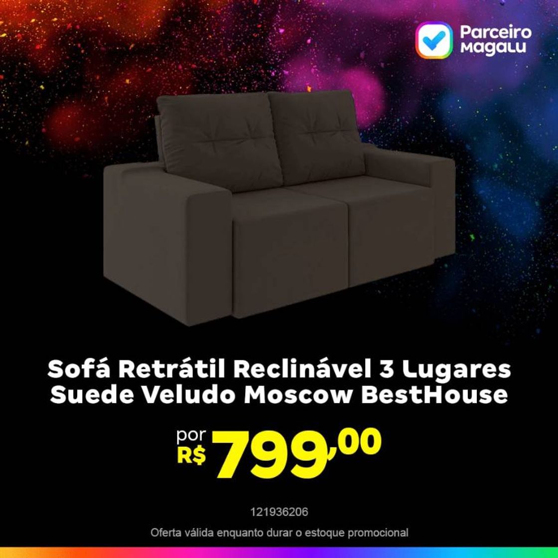 Product Sofá Retrátil Reclinável 3 Lugares Suede Veludo 