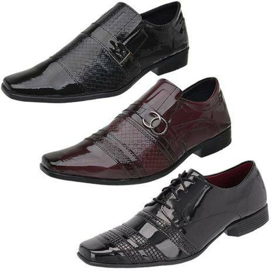 Fashion Kit 3 Pares Sapato Social Masculino Verniz Conforto Moderno 