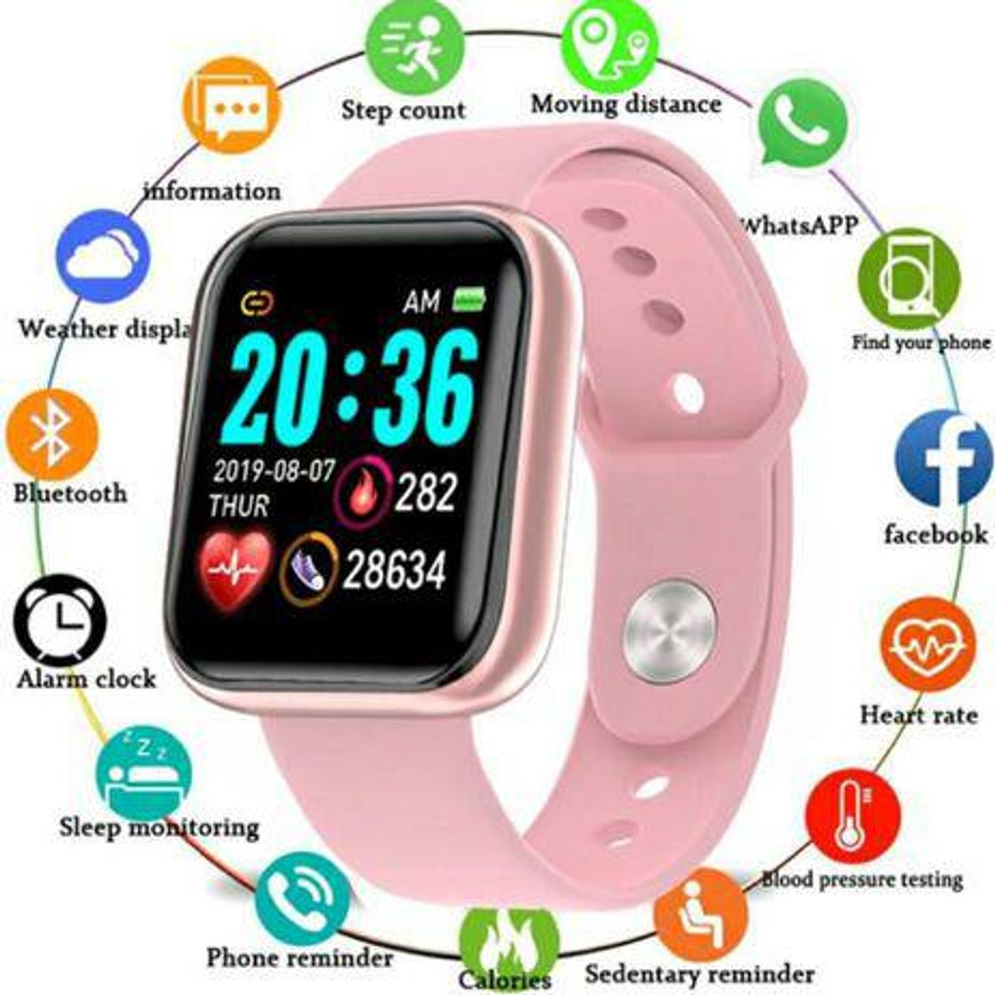 Moda Relogio Inteligente Smartwatch D20 Bluetooth Rosa

