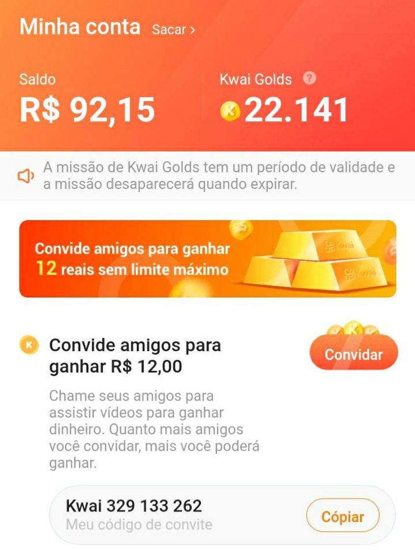 App Baixe o KWAI + usar o código Kwai329133262 = $