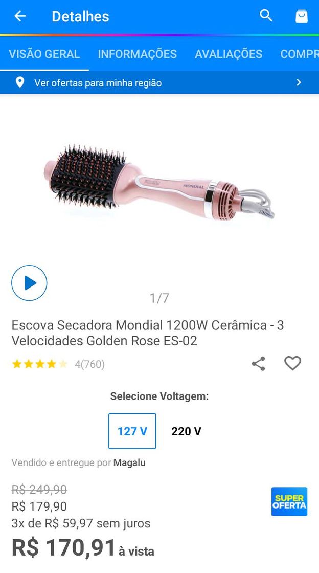 Fashion Escova Secadora Mondial 1200W Cerâmica - 3 Velocidades ...