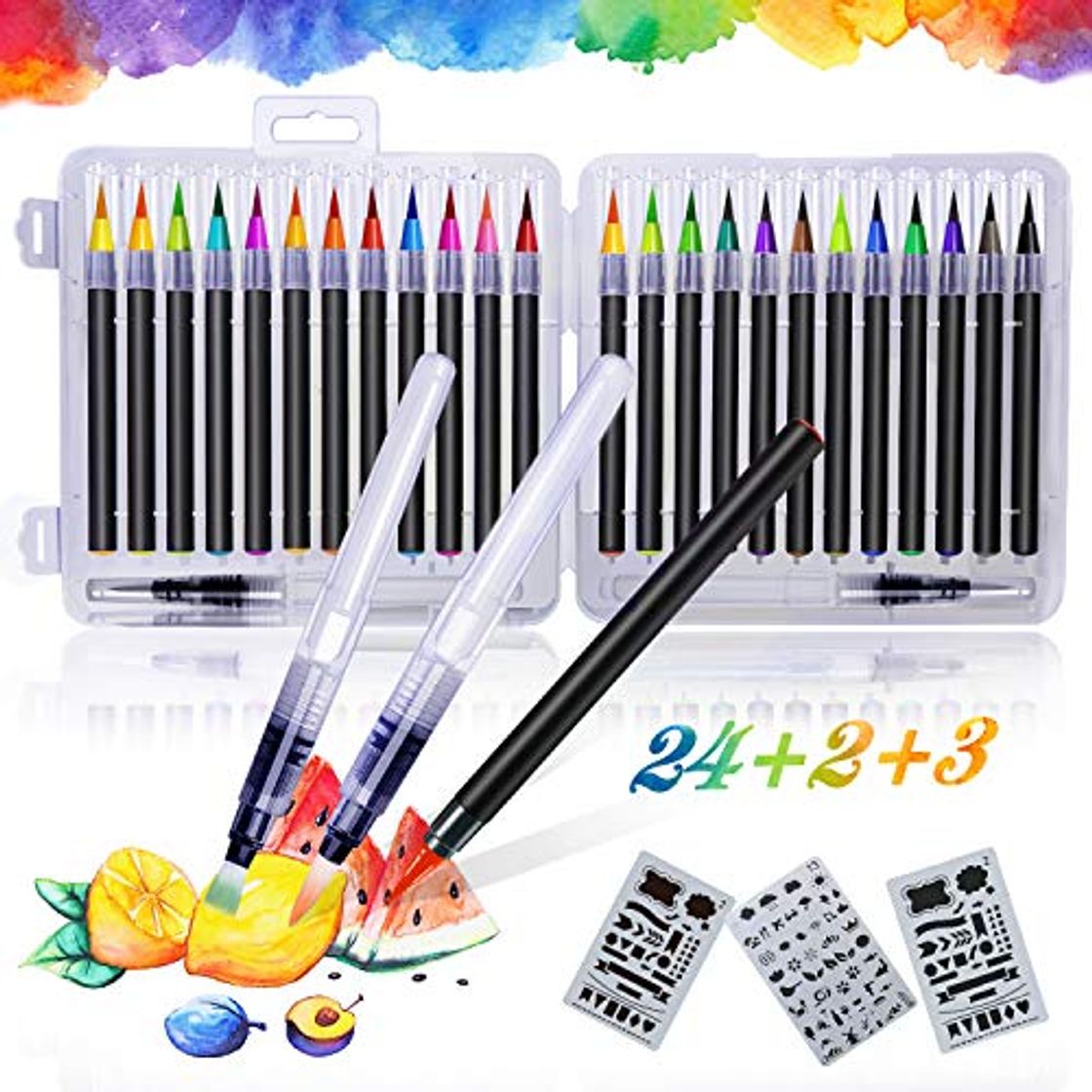 Product Qhui Rotuladores Lettering 24 Colores Profesionales y 2 Pluma de Pincel de