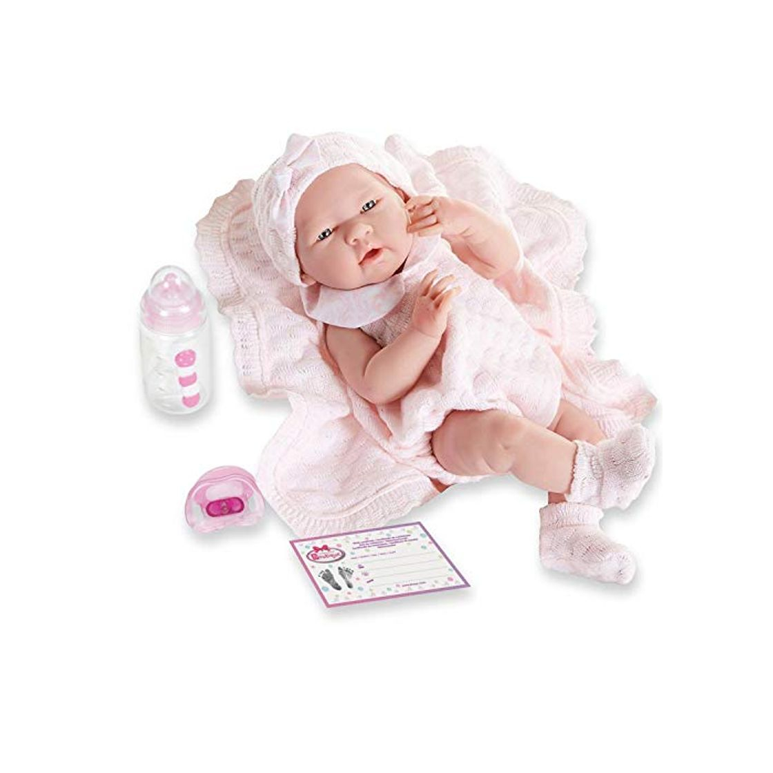 Berenguer Realistic Little Girl Doll - Traje de punto rosa con manta