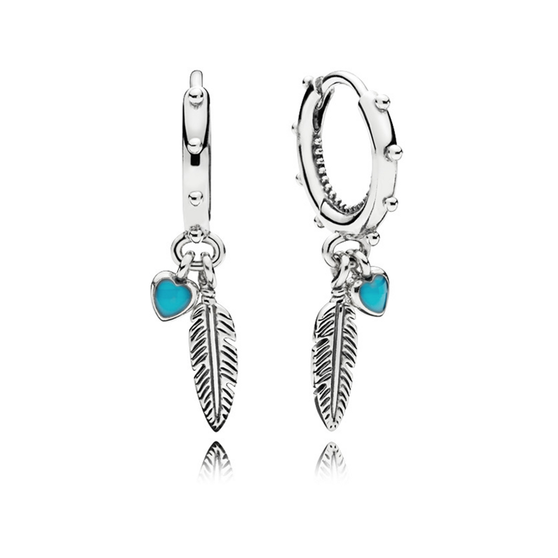 Social Pendientes Plumas Espirituales de plata y turquesa Pandora 