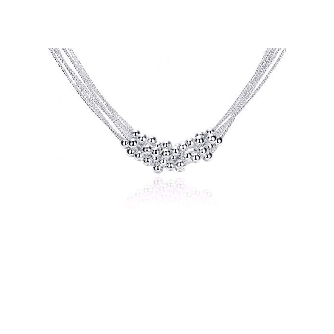 Moda FyaWTM Collar Colgante For Collar de Plata esterlina 925 para Mujer 18 Pulgadas Six Party Line Light Bead Collar de Plata Colar De Prata