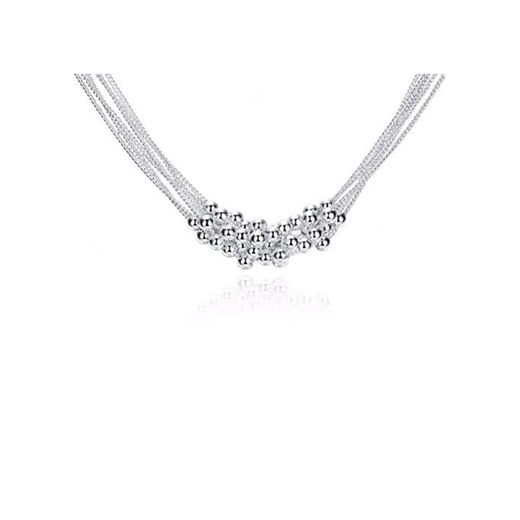 FyaWTM Collar Colgante For Collar de Plata esterlina 925 para Mujer 18 Pulgadas Six Party Line Light Bead Collar de Plata Colar De Prata