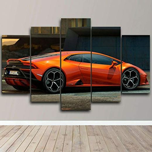 Impresiones sobre Lienzo Lamborg Huracan Orange 150X80 Cm 5 Panel Mural Decor Creatividad Salón Dormitorio Oficina Cuarto