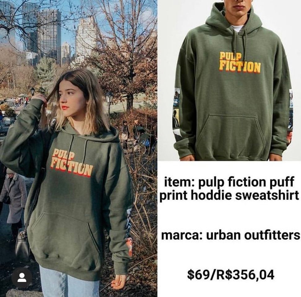 Fashion Urban Outfitters Pulp Fiction Puff Print Hoodie Sweatshirt Olive