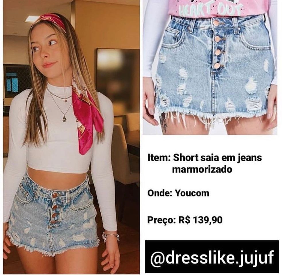 Fashion short saia em jeans marmorizado da juju