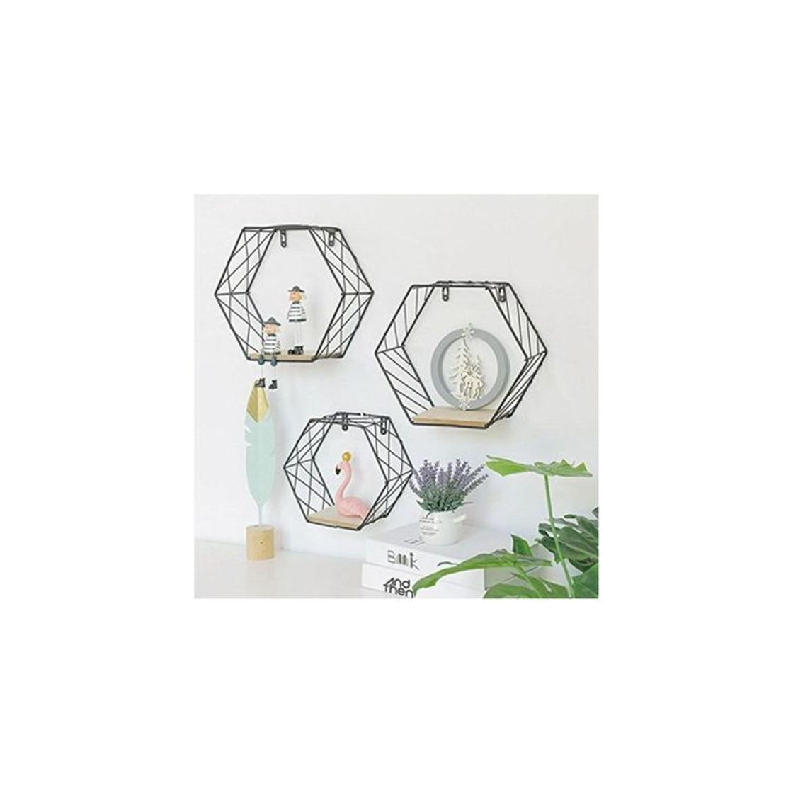 Belleza Estante de pared de hierro geométrico hexagonal para colgar en la pared