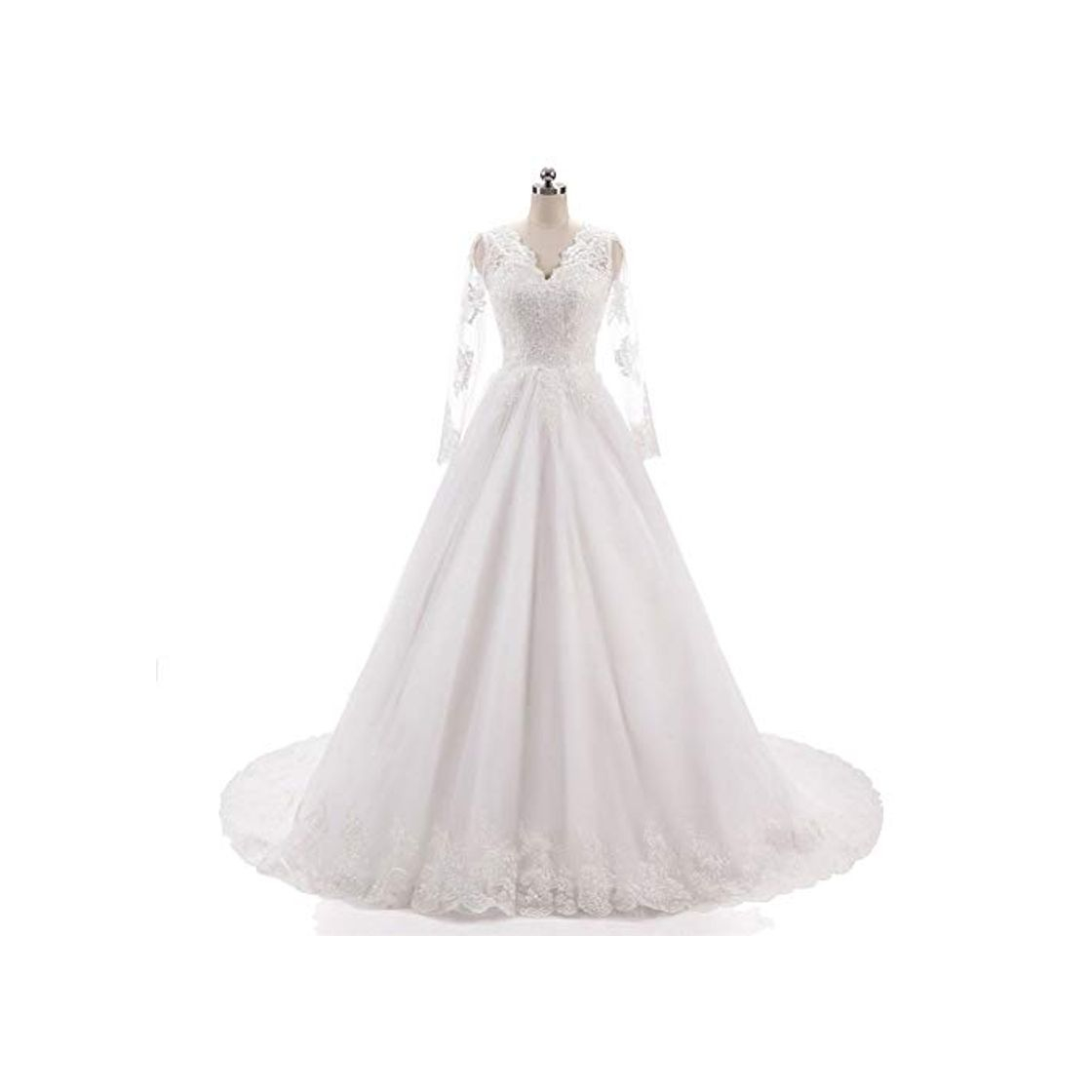 Social Vestido de novia con encaje Vestido vestidos de boda de la vendimia noiva V escote sin respaldo vestidos de boda del Applique del cordón vestidos de la novia mangas largas vestido de novia con cola